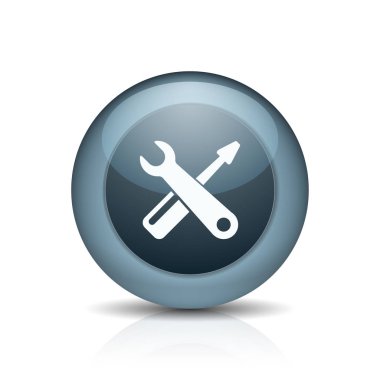 Beyaz arka plan üzerinde izole araçlar simgesi ile yuvarlak düğmesi