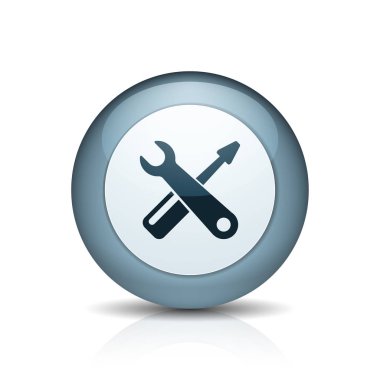 Beyaz arka plan üzerinde izole araçlar simgesi ile yuvarlak düğmesi