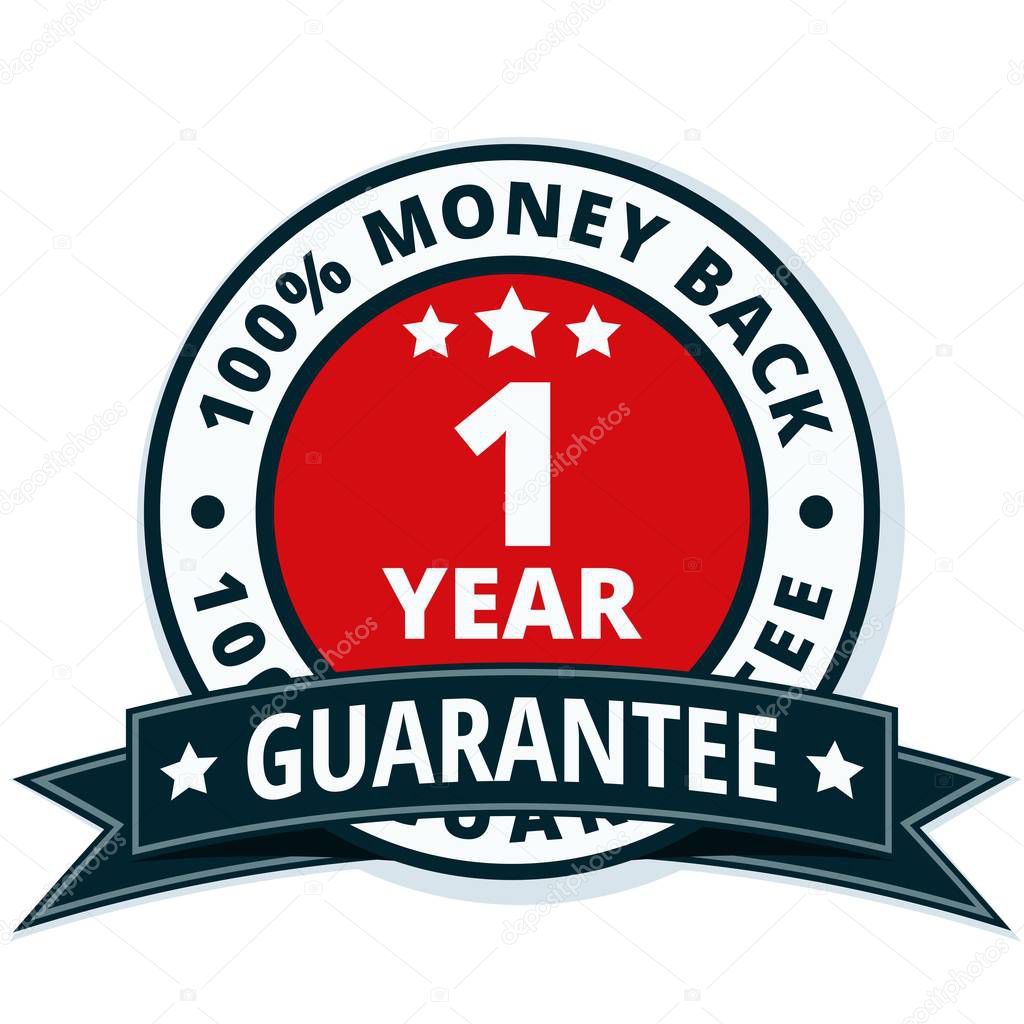 one year money back guarantee icon with black ribbon, vector illustration     