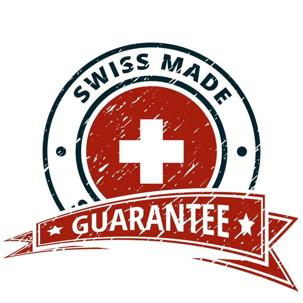 Svizzera Pulsante Bandiera Con Iscrizione Made Swiss Illustrazione Vettoriale — Vettoriale Stock