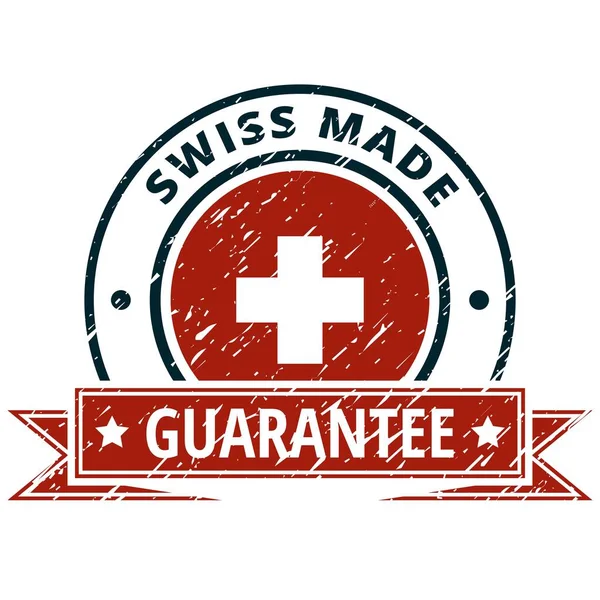 Zwitserland Vlag Knop Met Inscriptie Gemaakt Zwitserland Vectorillustratie — Stockvector