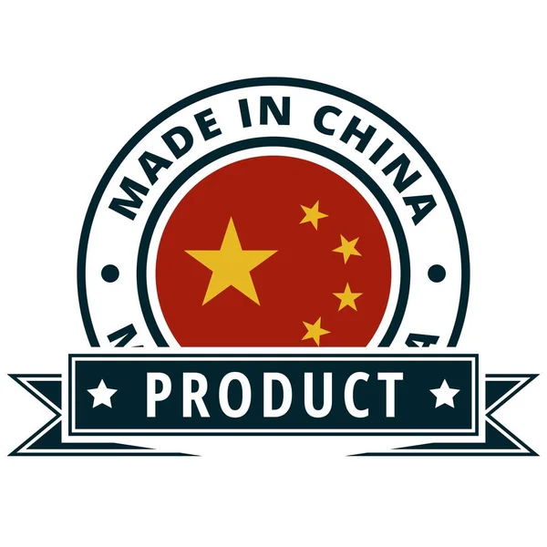 Čínská Vlajka Tlačítko Textem Vyrobeno Číně Vektorové Ilustrace — Stockový vektor