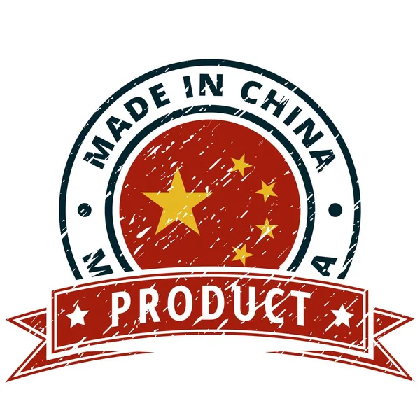 Botão Bandeira Chinesa Com Texto Made China Vector Ilustração — Vetor de Stock