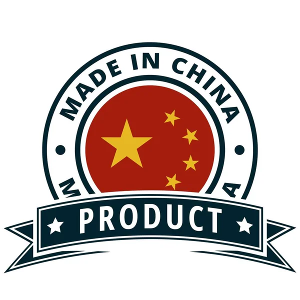 Botão Bandeira Chinesa Com Texto Made China Vector Ilustração —  Vetores de Stock