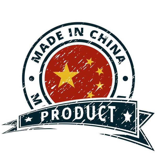 Čínská Vlajka Tlačítko Textem Vyrobeno Číně Vektorové Ilustrace — Stockový vektor
