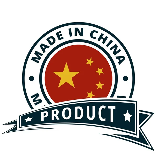 Botão Bandeira Chinesa Com Texto Made China Vector Ilustração — Vetor de Stock