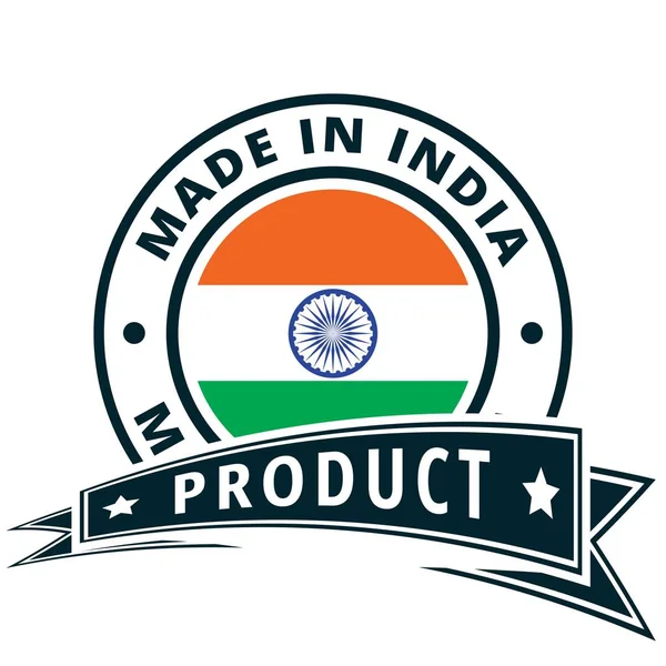 Botón Con Bandera India Inscripción Made India — Vector de stock