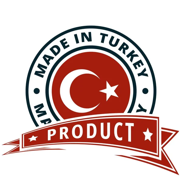 Bouton Drapeau Turc Avec Inscription Fabriquée Turquie Vecteur Illustration — Image vectorielle