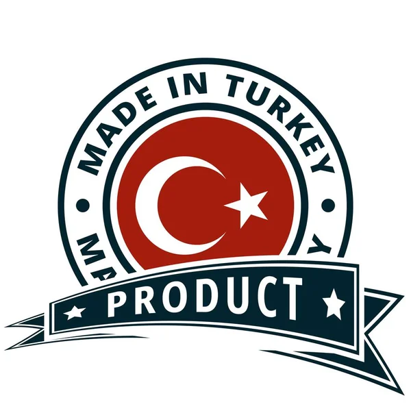 Botão Bandeira Turca Com Inscrição Feita Turquia Vetor Ilustração — Vetor de Stock