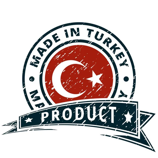 Botón Bandera Turca Con Inscripción Hecha Turquía Vector Ilustración — Vector de stock
