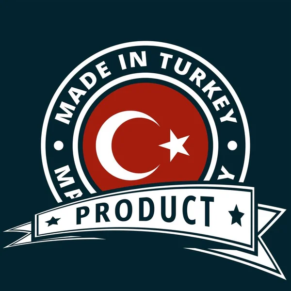 Bouton Drapeau Turc Avec Inscription Fabriquée Turquie Vecteur Illustration — Image vectorielle