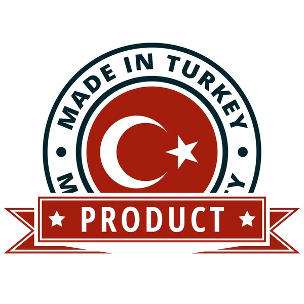 Bouton Drapeau Turc Avec Inscription Fabriquée Turquie Vecteur Illustration — Image vectorielle