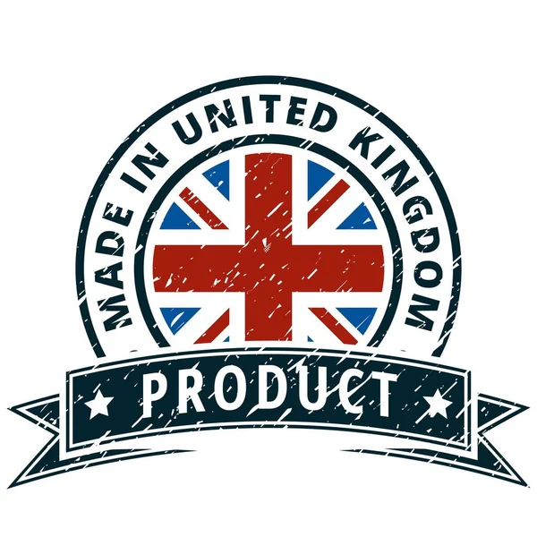 Επίπεδη Κουμπί Αγγλική Σημαία Και Επιγραφή Κατασκευασμένη Στο Ηνωμένο Βασίλειο — Διανυσματικό Αρχείο