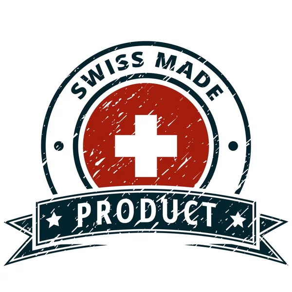 Ελβετία Σημαία Κουμπί Επιγραφή Swiss Κάνει Εικονογράφηση Διάνυσμα — Διανυσματικό Αρχείο