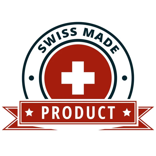 Szwajcaria Flaga Przycisk Napisem Swiss Made Ilustracji Wektorowych — Wektor stockowy