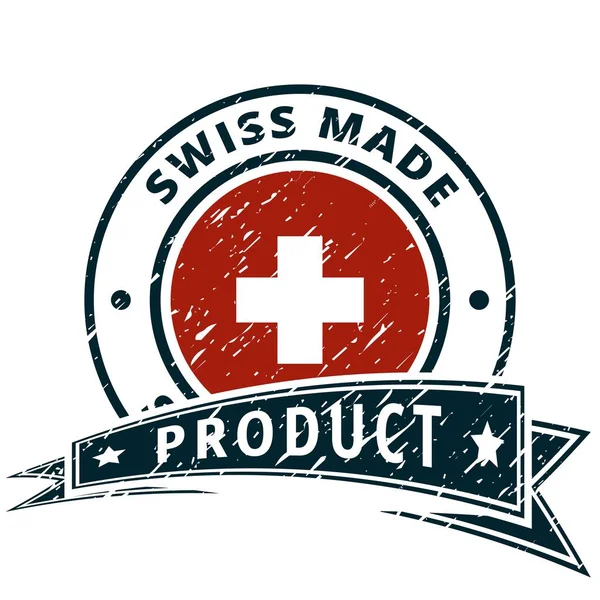 Ελβετία Σημαία Κουμπί Επιγραφή Swiss Κάνει Εικονογράφηση Διάνυσμα — Διανυσματικό Αρχείο