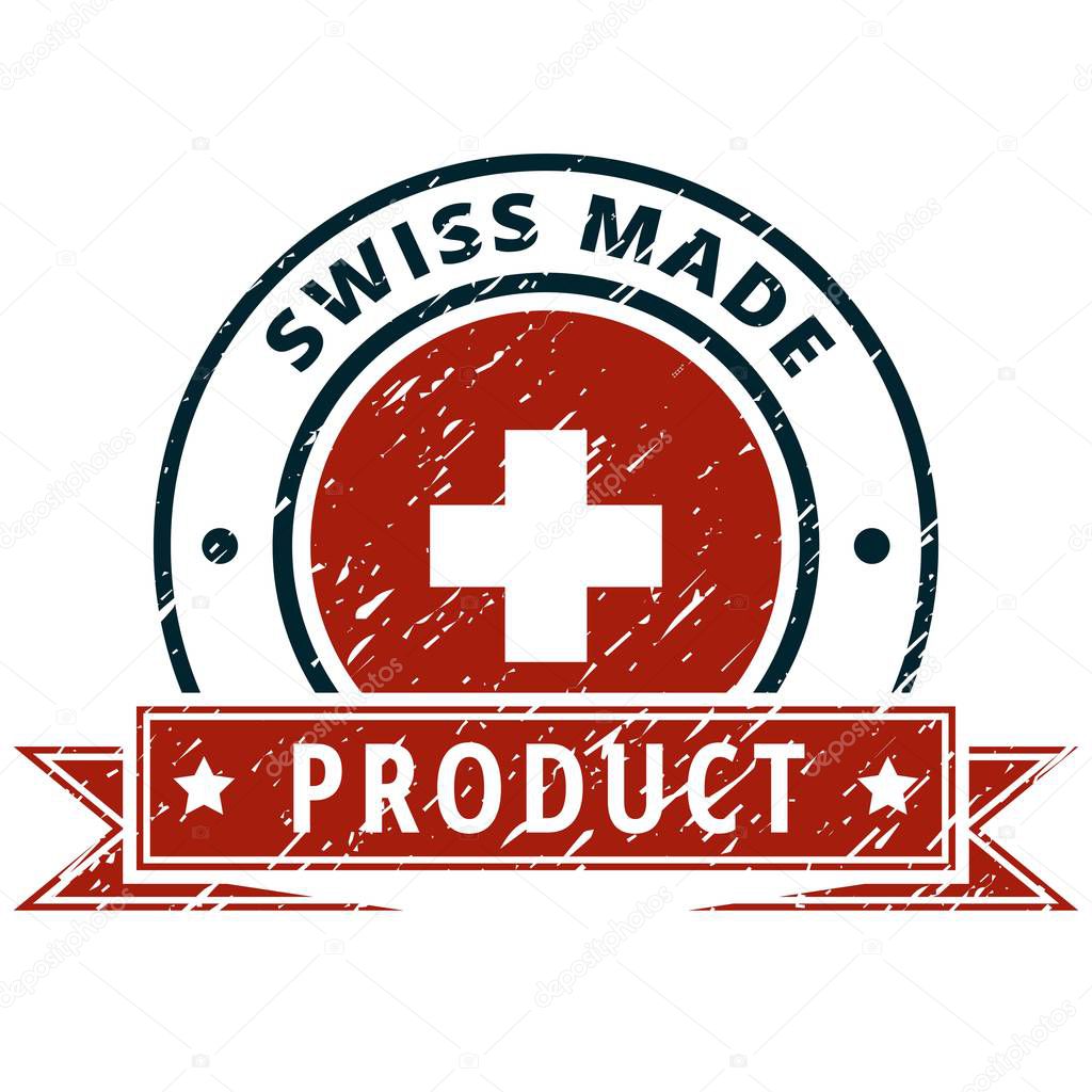 Switzerland flag button with inscription Swiss made, Vector illustration
