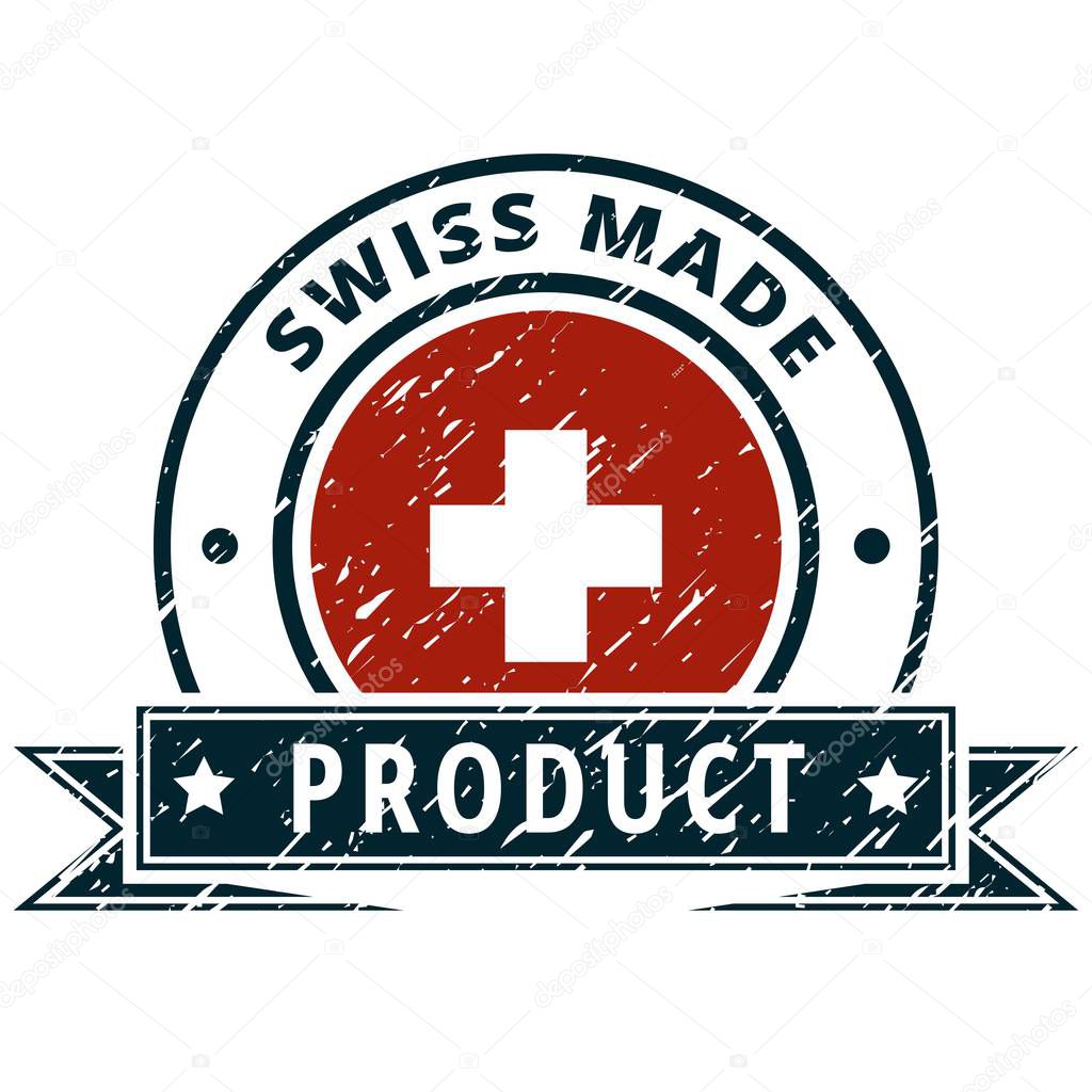 Switzerland flag button with inscription Swiss made, Vector illustration