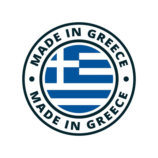 按钮与文本在希腊制造并且旗子 — 图库矢量图片