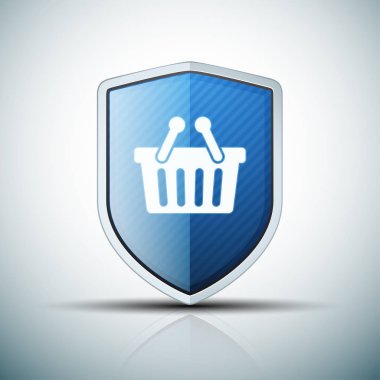 kalkan, vektör, illüstrasyon üzerinde alışveriş sepeti simgesi 