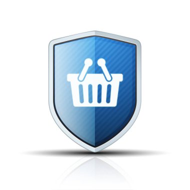 kalkan, vektör, illüstrasyon üzerinde alışveriş sepeti simgesi 