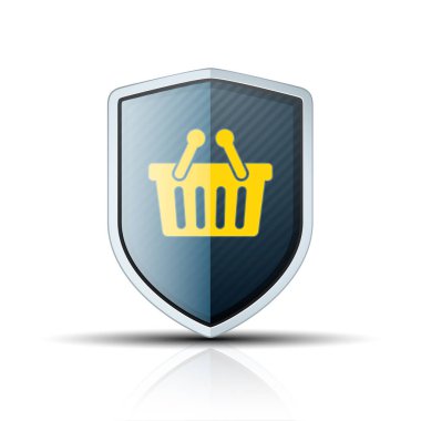 kalkan, vektör, illüstrasyon üzerinde alışveriş sepeti simgesi 