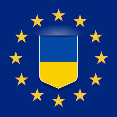 Avrupa Birliği yıldızları ile Ukrayna bayrağı. Vektör çizimi