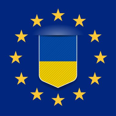 Avrupa Birliği yıldızları ile Ukrayna bayrağı. Vektör çizimi