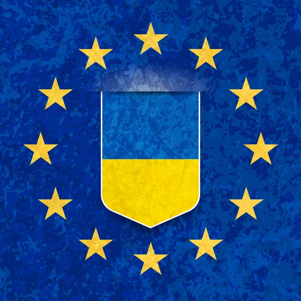 Avrupa Birliği yıldızları ile Ukrayna bayrağı. Vektör çizimi