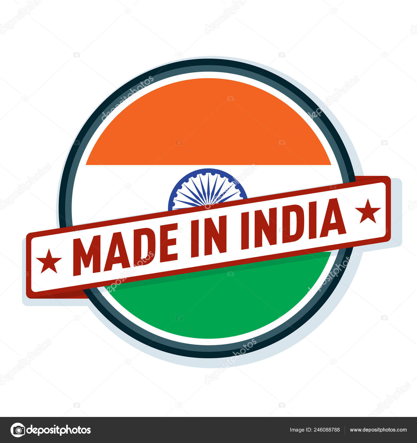 Bouton Avec Texte Fabriqué Inde Drapeau Vecteur Illustration — Image