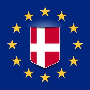 Avrupa Birliği yıldızları ile Danimarka bayrağı. Vektör çizimi