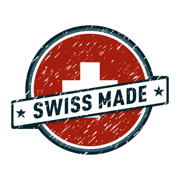 Κουμπί Κείμενο Ελβετικησ Κατασκευησ Και Σημαία Διάνυσμα Εικονογράφηση — Διανυσματικό Αρχείο
