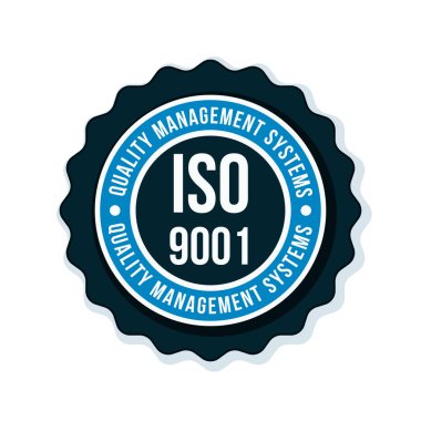 Iso 9001 kalite yönetim sistemleri etiketi, vektör, illüstrasyon