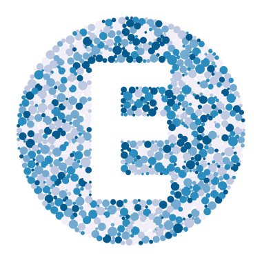 E harfi renk dağıtılmış daireler nokta illüstrasyon