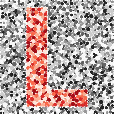 L harfi renk dağıtılmış daireler nokta illüstrasyon 