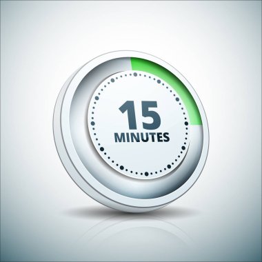 Beyaz arka plan, vektör, illüstrasyon izole 15 dakika zamanlayıcı simgesi 
