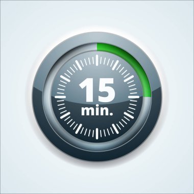 Beyaz arka plan, vektör, illüstrasyon izole 15 dakika zamanlayıcı simgesi 