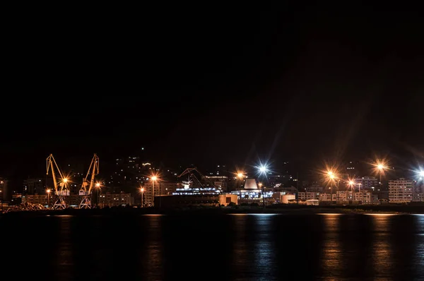 panoramic view of Durres port at night , Albania
