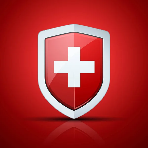 Escudo Com Brilhante Ícone Bandeira Suíça Ilustração Vetorial —  Vetores de Stock