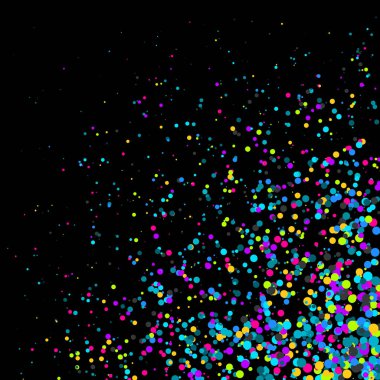 Siyah arkaplanda soyut sanat rengarenk dağıtılmış noktalar 