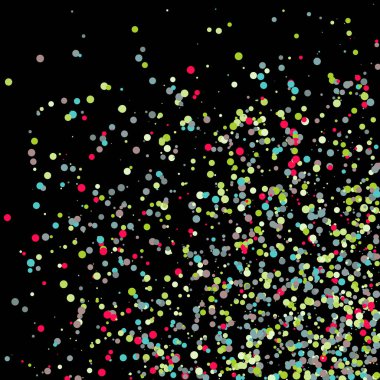 Siyah arkaplanda soyut sanat rengarenk dağıtılmış noktalar 