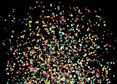 Siyah arkaplanda soyut sanat rengarenk dağıtılmış noktalar 