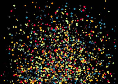 Siyah arkaplanda soyut sanat rengarenk dağıtılmış noktalar 