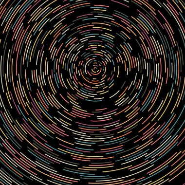 soyut renkli segmentli siyah arkaplan üzerindeki geometrik çember deseni, Hesapsal Üretim Sanatı  