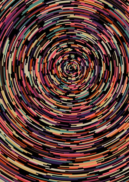 Abstrait Coloré Segmenté Motifs Cercles Géométriques Sur Fond Noir Art — Image vectorielle