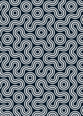 Renkli fayanslar, pürüzsüz rastgele birbirine bağlı dalgalı çizgiler deseni, bağlantı sanatı arkaplan tasarımı çizimi  