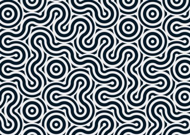 Renkli fayanslar, pürüzsüz rastgele birbirine bağlı dalgalı çizgiler deseni, bağlantı sanatı arkaplan tasarımı çizimi  