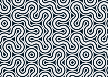 Renkli fayanslar, pürüzsüz rastgele birbirine bağlı dalgalı çizgiler deseni, bağlantı sanatı arkaplan tasarımı çizimi  