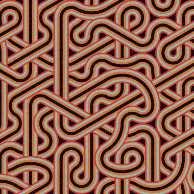 Renkli fayanslar, pürüzsüz rastgele birbirine bağlı dalgalı çizgiler deseni, bağlantı sanatı arkaplan tasarımı çizimi  