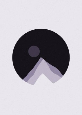 Kehribar rengi Dağlar kayalar siluet sanat logosu tasarımı illüstrasyonu